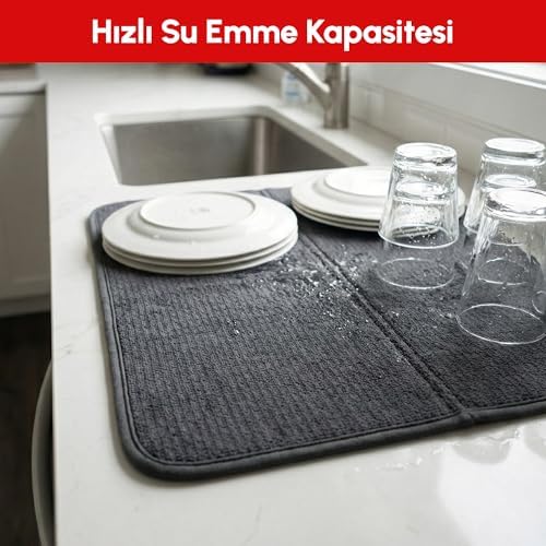 PIKAS 2’li Mikrofiber Bulaşık Kurutma Matı 36x44 cm – Ultra Emici Mat Tezgah Üstü Bulaşık Pedi - Görsel 4