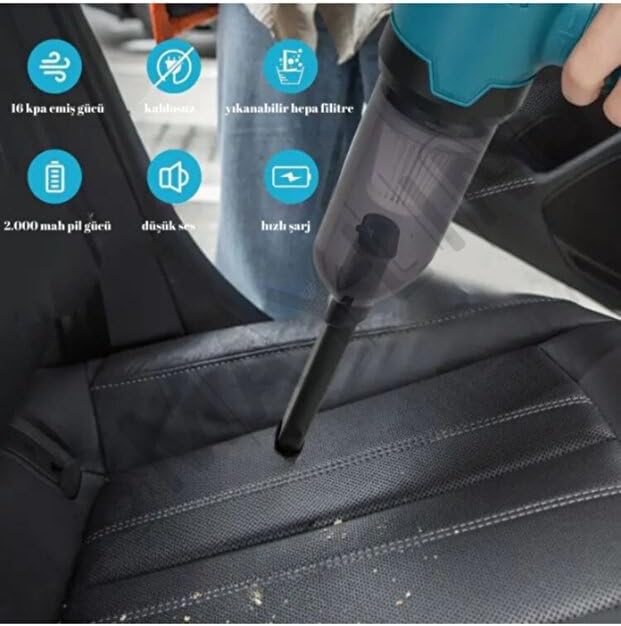 Çift Bataryalı Kablosuz El Süpürgesi 16 kPa Güçlü Emiş, Yıkanabilir HEPA Filtre, 180° Döner Başlık, Araç İçi Ev Koltuk Halı için Şarjlı Süpürge