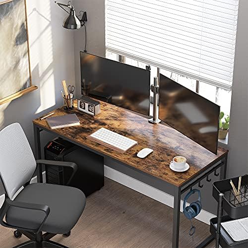 Çalışma, Bilgisayar, Ofis Masası, 8 Kancalı, 140 x 60 x 75 cm, Çalışma Odası, Ev Ofisi, Ofis, Metal, Endüstriyel Tasarım, Kahverengi/Siyah LWD59X