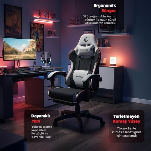 Alternative view of MC-6655B Oyuncu Koltuğu Siyah Gri, Ergonomik Gaming Chair, Ayarlanabilir Sırt ve Yükseklik, Geriye Yatabilen, Konforlu, Boyun ve Bel Destekli Yastıklar, Yüksek Kalite Kumaş