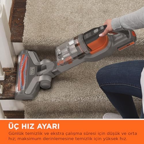 BHFEV182C 4'ü 1 Arada Kablosuz Dikey Süpürge (18 V, 2.0 Ah, To, Elektrikli Fırça Başlığı, Dar Aralık Aparatı, Şarj Cihazı ve Duvar Askısı Dahil)