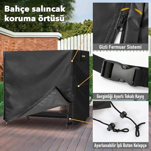 Alternative view of Bahçe Salıncak Koruma Örtüsü Üç Kişilik Tenteli Hamak Bahçe Salıncağı Koruma Kılıfı Su Geçirmez Branda Dayanıklı 210x125x170cm Siyah
