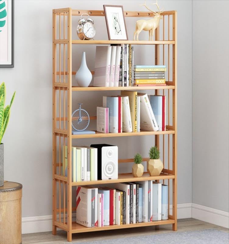 Alternative view of 5 Katlı Bambu Raf Kitaplık 60x23x128 cm Çok Amaçlı Düzenleyici Dekoratif Organizer