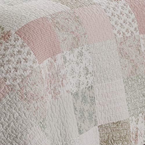 Ashley Hanımeli koleksiyonu pamuk nevresim takımı, ters çevrilebilir, uygun yastık kılıflı, ev dekorasyonu, tüm mevsimler için ideal, Celina Patchwork pembe/adaçayı, kraliçe - Görsel 3