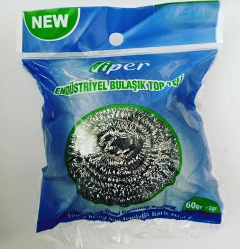 VİPER Endüstriyel Bulaşık Teli, Paslanmaz Çelik, 60 gr, Spiral Form, Profesyonel Temizlik İçin