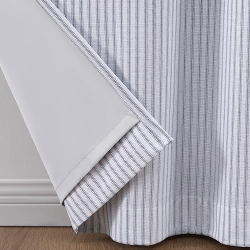 Stewart Ticking Çizgili Karartma Astarlı Çubuk Cebi/Arka Sekme Pencere Perdesi Panel Çifti, 241 cm, Beyaz/İndigo, 213 cm - Görsel 3