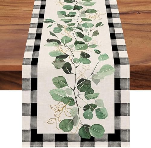 masa örtüsü, 33x183 CM keten pamuk kumaş, modern yeşil bitki desenli runner, mutfak yemek masası dekoru için ısıya dayanıklı şık örtü, leke tutmaz ve yıkanabilir ev tekstili aksesuarları - Görsel 3