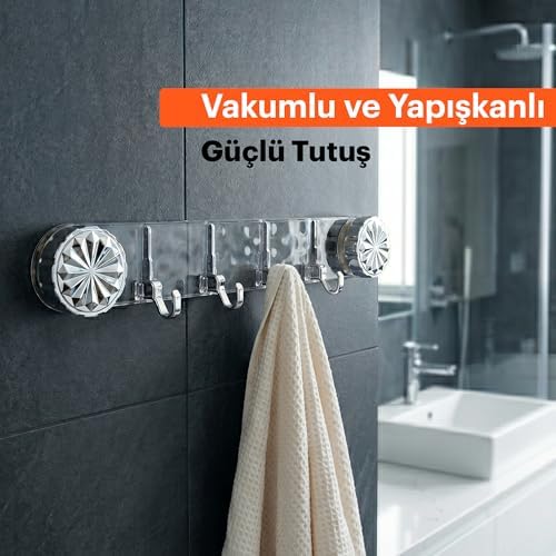 Vakumlu ve Yapışkanlı Askı – Mutfak ve Banyo İçin Delme Gerektirmeyen Duvar Askılığı - Görsel 4