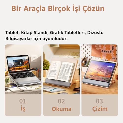 Taşınabilir Dizüstü Bilgisayar Standı Bilek Koruma Pedli Aayarlanabilir Yükseklik Kaymaz Padli Dizüstü Bilgisayar Standı/Tablet/Kitap ve Çizim Tabletleri ile uyumludur - Görsel 3