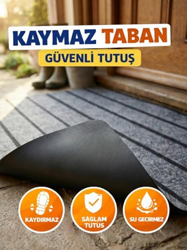 Beylini Şerit Desenli Kapı Önü Paspası Kaymaz taban Dayanıklı Su Geçirmez Emici Nem Toz UV Dayanıklı 45x70cm (Gri) - Görsel 3