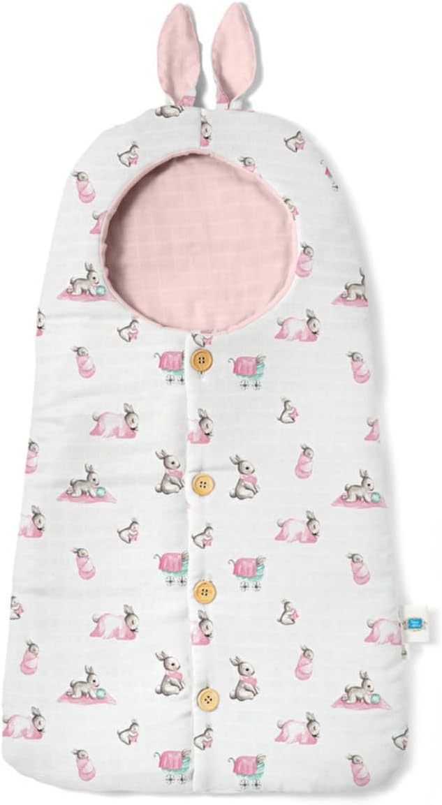 DEUX LAPINS%100 Pamuk Bebe Lapin Rose Muslin Kundak Battaniye Pembe BSSNT1019 - Görsel 3