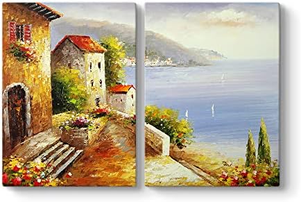 Yağlıboya Evler ve Deniz Tablosu 83 x 55-2 Parçalı