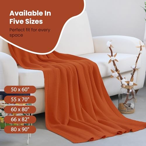Organik Pamuk Örgü Battaniye – GOTS Sertifikalı, Hafif, Nefes Alabilir ve Rahat Yapısıyla Kanepe, Yatak ve Ev Dekorunda Tarzı (Kiremit, 150x200 cm) - Görsel 2