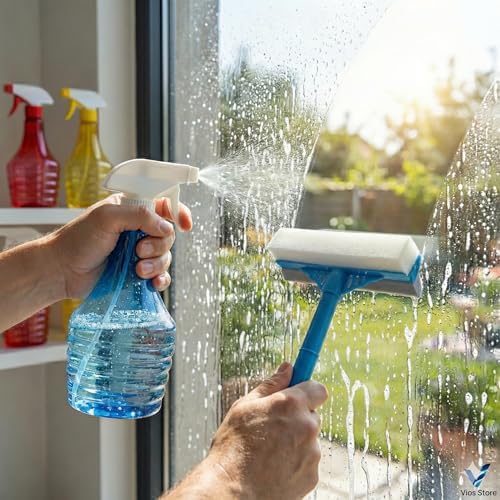 2'si 1 Arada Süngerli Cam Çekçeği ve Sprey Şişesi Seti, İz Bırakmayan Camsil Aparatı, Duşakabin, Ayna ve Oto Cam Temizleyici