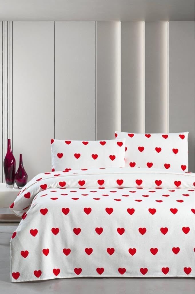 Hamlet Çarşafı Lastikli Çift Kişilik Pike Yatak Örtüsü Bordo%100 Pamuk 200x230 4 Parça Takım - Görsel 2