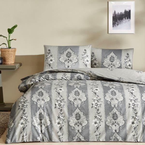 Taç Edwina Desenli%100 Pamuk Nevresim Takımı, Gri, Çift Kişilik (Nevresim: 200x220 cm/Çarşaf: 240x260 cm / 2 Adet Yastık Kılıfı: 50x70 cm) - Görsel 3