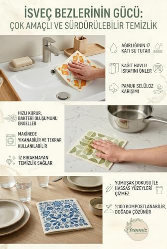 Alternative view of Swedish Dishcloth İsveç Bezi Otantik Desenler 3'lü Paket, Sürdürülebilir, Tekrar Kullanılabilir, Tüm Yüzeylere Uygulanabilir, Makinede Yıkanabilir