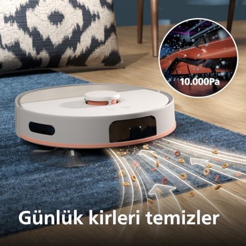 5000 Serisi Elektrikli Süpürge, Çift Döner Mop, Süpürme ve Paspas, 10.000Pa Emiş Gücü, Lazer Çizgi Navigasyon, Uygulaması, İpek Beji (XU5000/20)