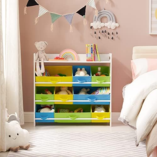 Çocuk Odası Rafı, 9 Çıkarılabilir Polar Sepetli Oyuncak Düzenleyici, Çocuk Odası Için Oyuncak ve Kitaplık, Beyaz Çerçeve, Gkr31Wt, 78 X 26,5 X 82,5 Cm