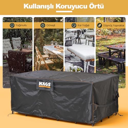 Bahçe Mobilyası Örtüsü, 250-210-90cm, Ağır Hizmet Kumaş, Su Geçirmez, Dış Mekan Masa Örtüsü, Havalandırmalı Masa ve Koruma Kılıfı - Görsel 4