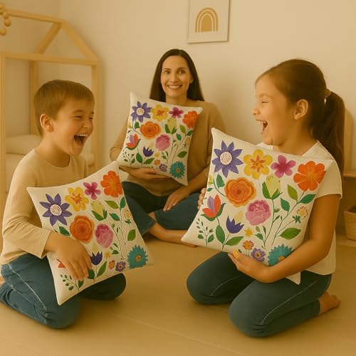 Dijital Baskı Çiçek Desenli Dekoratif Yastık Kılıfı 45x45 cm – Fermuarlı, Yıkanabilir, Renkli Tasarım, 4’lü Set – İç Yastık Dahil Değildir - Görsel 4