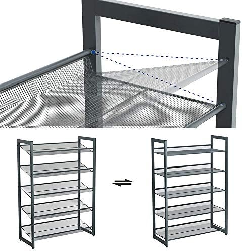 5 Katlı Ayakkabı Rafı, Genişleyen Metal Ayakkabı Rafı Ayarlanabilir Ayakkabı Rafı 15-20 Çift Ayakkabı, Kısa Bot, Topuklular İçin Uygun, 74x104x307cm Koyu Gri Lmr005Gb - Görsel 4