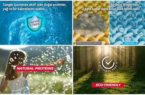Pro Clean Aktif Enzimli Düz Sünger, 3’lü Paket