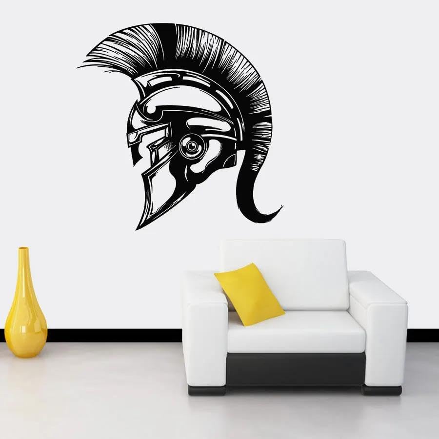 Duvar Çıkartması Spartalı Kask Savaşçı Antik Yunan Çıkartması Kask Duvar Çıkartması Ev Oturma Odası Yatak Odası Duvar Dekorasyon Çıkartması 57 x 57 cm, Siyah