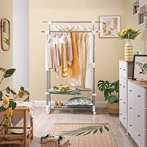 Elbise Askısı, 95-172 cm Ayarlanabilir 2 Ayakkabı Raflı, Paslanmaz Çelik Kaplama Borular, Llr03W - Görsel 3