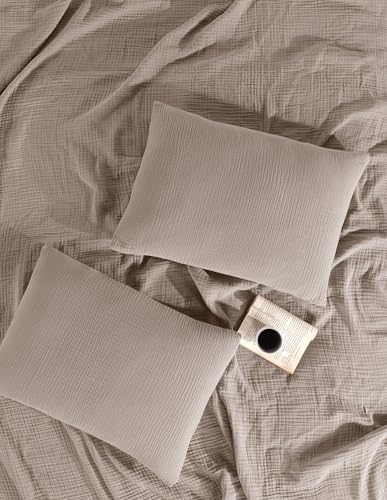 Müslin Yatak Örtüsü Seti, Şık Düz Renk 100% Pamuk 4 Kat Muslin Tek/Çift Kişilik Yastık Kılıflı Pike Takımı, Denizli Üretimi (Gri, Çift Kişilik Set (230x250 cm)) - Görsel 3