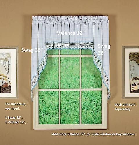 Curtain Adirondack 2 Tonlu Kroşe Swag 38", Beyaz/Mavi, 60W x 38L
