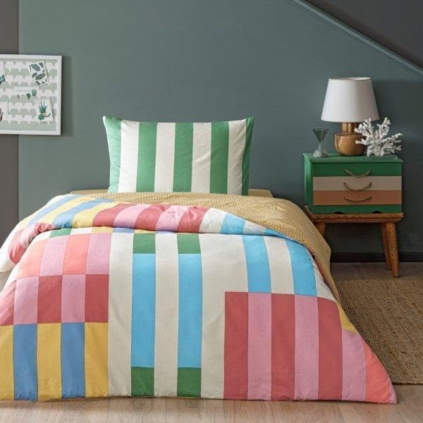 Taç Taffy Çizgili%100 Pamuk Nevresim Takımı, Pembe, Tek Kişilik (Nevresim: 160x220 cm/Lastikli Çarşaf: 100x200 cm / 1 Adet Yastık Kılıfı: 50x70 cm) - Görsel 2