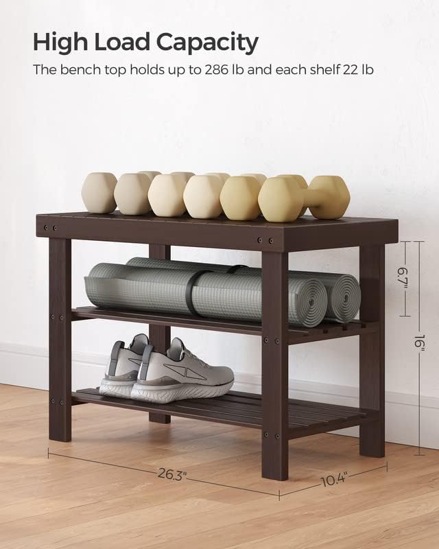 Ayakkabı Rafı Tezgahı, 3 Katmanlı Bambu Ayakkabı Depolama Düzenleyici, Giriş Tezgahı, 250 lbs'ye kadar tutar, 25 x 27,6 x 40,8 cm, Giriş Yolu Banyo Yatak Odası için, Kahverengi ULBS04Z - Görsel 3