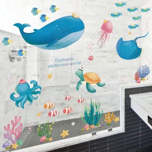 Alternative view of duvar çıkartmaları, okyanus dünyası su geçirmez vinil duvar dekoru, banyo ve bebek odası için sevimli deniz hayvanları çıkartması, kendinden yapışkanlı kolay uygulanan eğlenceli tasarım