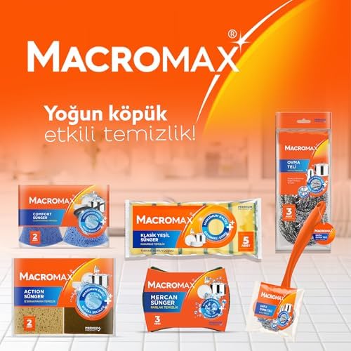 Macro Max Magico Bulaşık Süngeri 2'li Paket, Petek Dokulu Çizmez Kir Sökücü Sünger