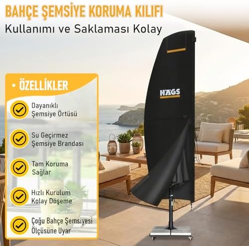 Bahçe Şemsiye Kılıfı, Parasol Konsol Şemsiyesi Brandası, Koruma Örtüsü, Su Geçirmez, Hava Koşullarına Dayanıklı Bahçe Gölgelik Güneşlik Örtüsü (240-57/57 cm) Siyah