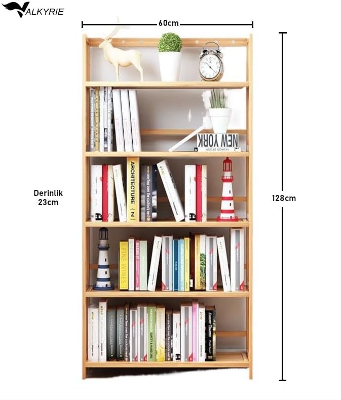 5 Katlı Bambu Raf Kitaplık 60x23x128 cm Çok Amaçlı Düzenleyici Dekoratif Organizer