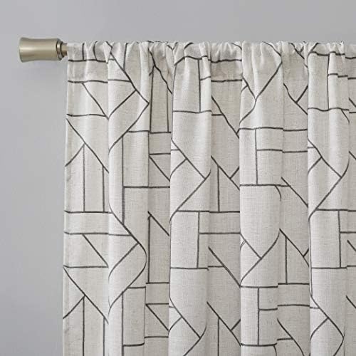 Alternative view of Parçalanmış Geometrik Nakış Orta Yüzyıl Modern Doğal Karışımı Perde, 127 cm x 274 cm, Gri/