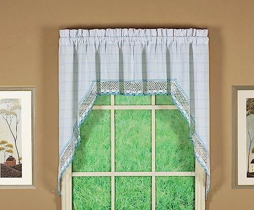 Alternative view of Curtain Adirondack 2 Tonlu Kroşe Swag 38", Beyaz/Mavi, 60W x 38L