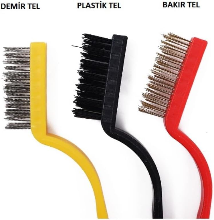 3'lü Set Tel Fırça Yağ Kir Pas Sökücü Temizlik Seti Mutfak Fırın Ocak Lavabo Temizlik Fırçası (Bakır-Demir-Plastik)
