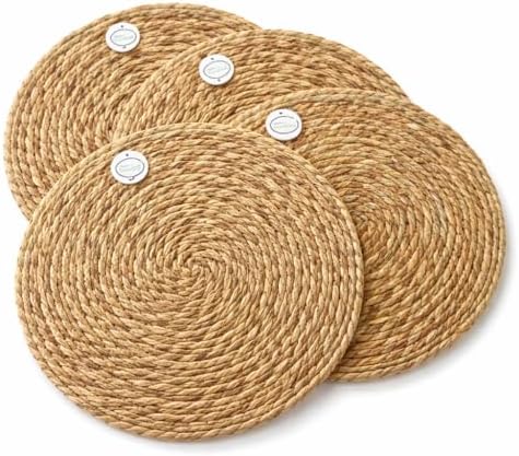 Doğal Hasır Suple 4’lü Set Yuvarlak Amerikan Servis, El Yapımı Hasır Placemats, Kaymaz Dayanıklı Masa Altlığı, Mutfak Yemek Masası Dekoratif Kullanım, Rustik Tasarım (Çap 30 cm) - Görsel 3