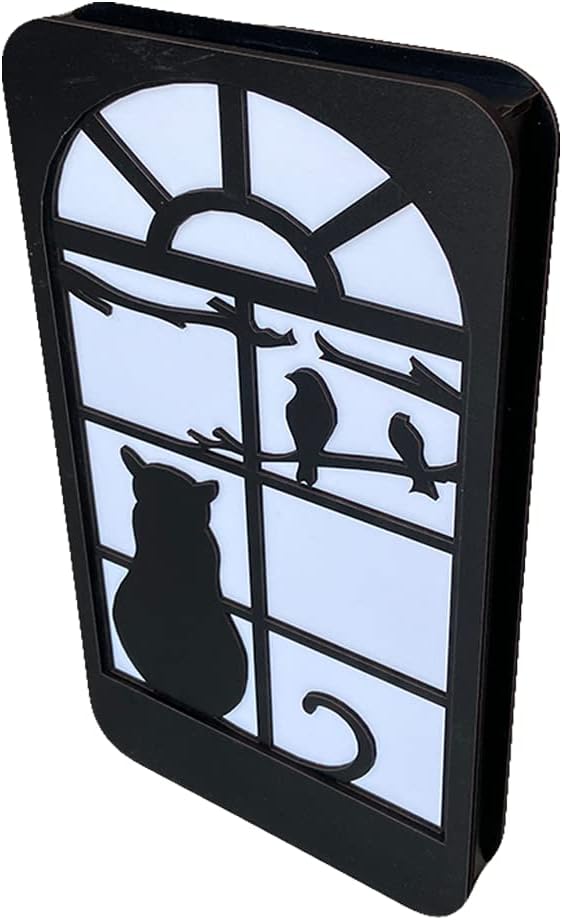 Led Işıklı Kedi Desenli Ahşap Dekor