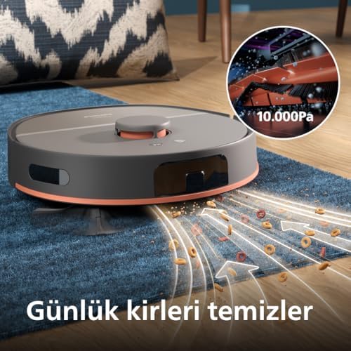 5000 Islak ve Kuru Süpürge – Çift Döner Mop, 10.000 Pa Emiş Gücü, Saç Dolanmayan Fırça, Uygulama Kontrollü, Halı Modu (XU5000/10)