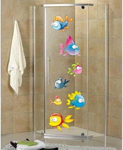 Tilki Dünyası Komik Balıklar Duşakabin ve Banyo Çocuk Odası Dekoratif Duvar Yapışkanlı Folyo
