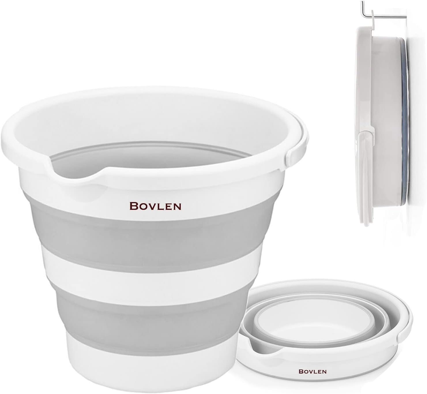 12 Litre Katlanabilir Kova - Akordiyon Katlanır Kova - Araba Kovası - Gri - 32.5 x 27.5 x 6 cm - PP+ TPR