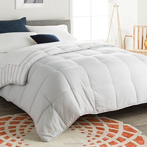 (California, Grey/ Stripe) - Reversible Alternative Quilted Comforter with Corner Duvet Tabs - Cal Size
