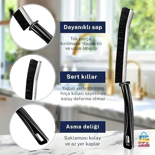 Çok Amaçlı İnce Detay Temizlik Fırçası | Derz Arası, Lavabo, Mutfak ve Banyo Köşe Temizlik Fırçası | Sert Kıllı, Ergonomik Saplı, Kompakt ve Dayanıklı Yapı