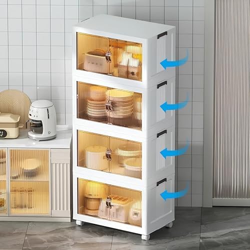 Alternative view of 4 Kat Portatif Organizer Tekerlekli Çok Amaçlı Katlanabilir Dolap, Kapaklı Düzenleyici Raf Mutfak, Banyo, Çocuk Odası, Garaj ve Ardiye için Toparlayıcı Ünite, Stop Tekerlekli (BEYAZ)