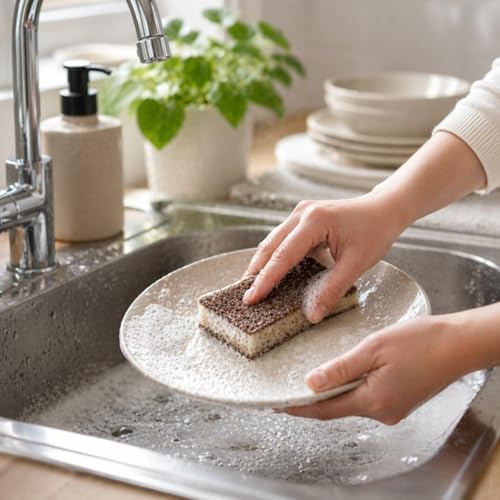 Bulaşık Ovma Süngeri, Kahverengi, 8x10x2 cm, Dayanıklı Yapı, Etkili Temizlik, Kimyasal Dirençli, Hafif ve Ergonomik