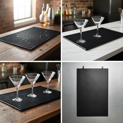Lüx Bar Matı 43x28 cm Kaymaz Siyah Kauçuk Bar ve Bulaşık Matı - Dayanıklı Dökülme ve Servis Matı (450 gr) Bardak Kurulama Matı - Görsel 3